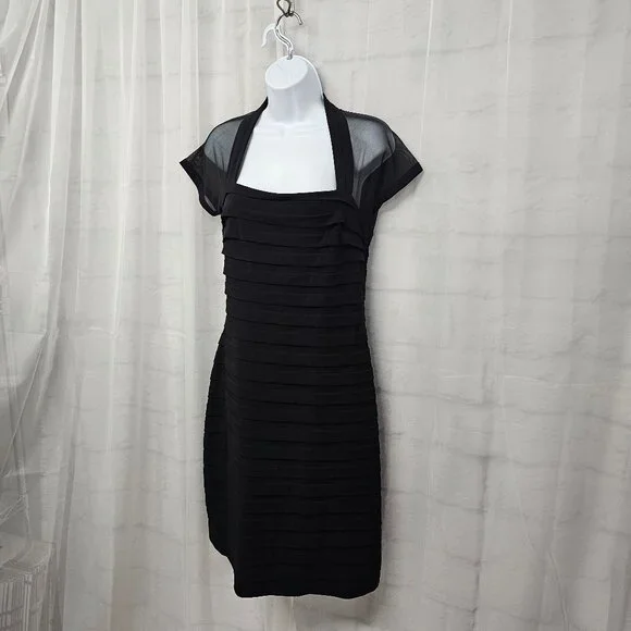 Maggy London Black Sheer Mesh Pleated Cocktail Dress Party Bodycon 8 - Picture 5 of 12